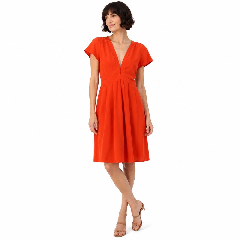 Storee V-Neck Flutter Sleeve Vibrant Orange Dress XS Coastal Chic Minimalist